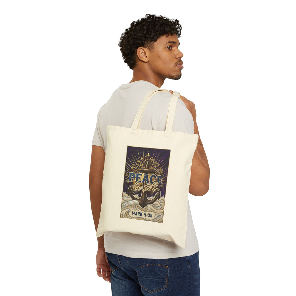 Peace Be Still tote | Christian scripture tote, Mark 4:39 canvas