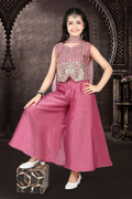 Girls Festive Pink Kurti & Flared Palazzo Set