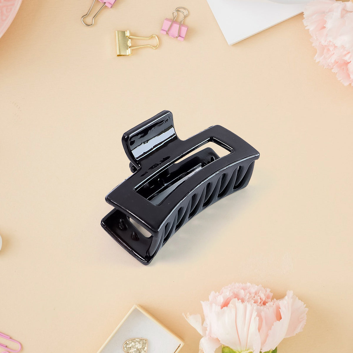 Matte Finish Rectangle Hair Claw Clip For Women And Girls  Assorted Color Pack  1 Pc